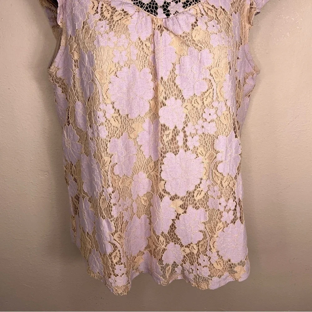 Juniors Medium Monteau Peachy Pink Lavender Floral Lace Blouse Ruffle Lined